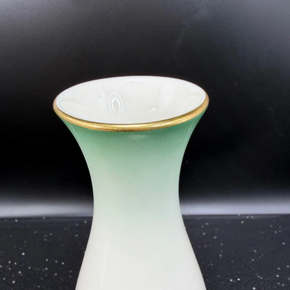 Rosenthal Kronach Germany Chrysopras Porcelain Vase Green Ombre Gold‎ Trim 7inch